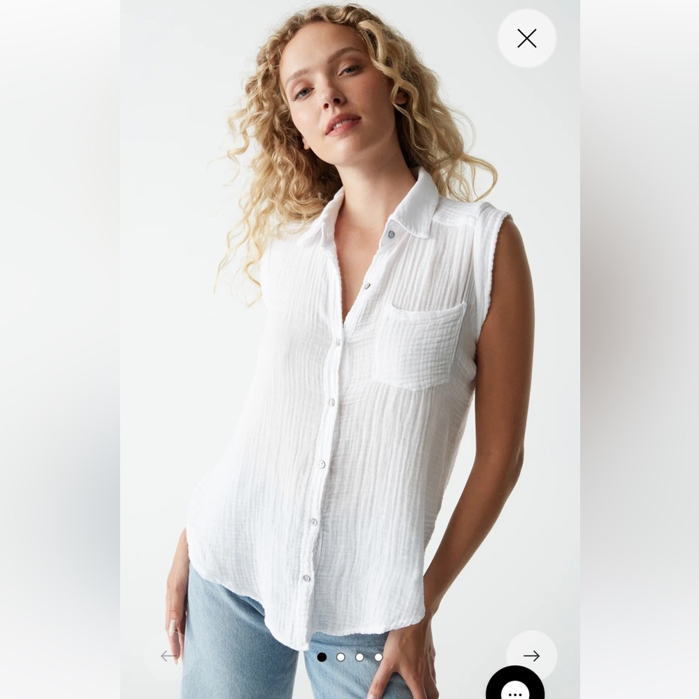 Michael Stars Monique Gauze Button Down Tank, White, NWT
